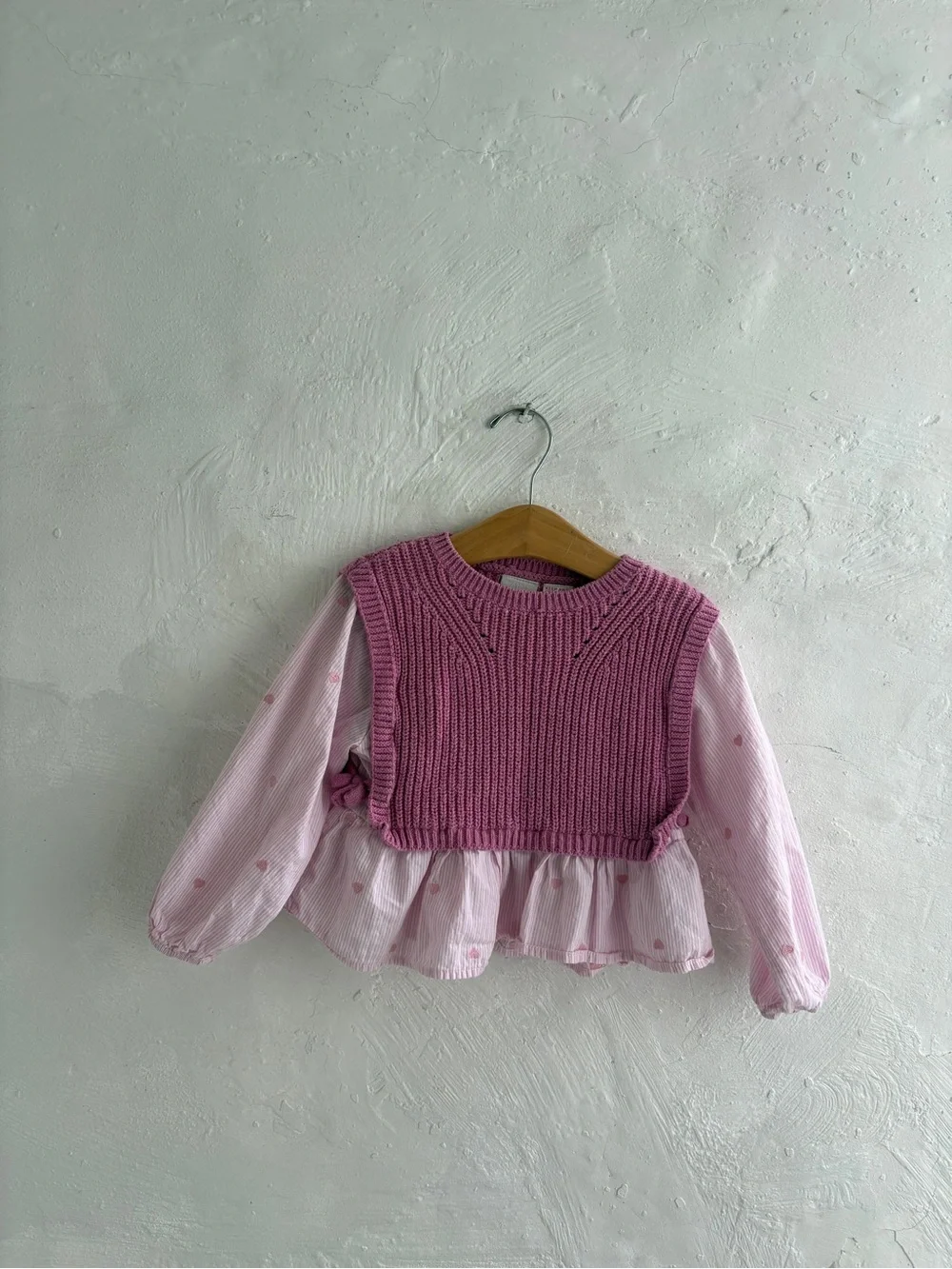 Zara Kids Heart Embroidery Shirt with Knitted Vest